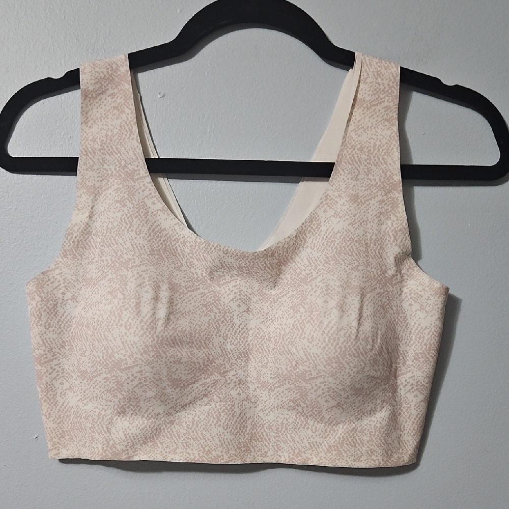Bali Cream Patterned Tank Bralette Top With Removable Pads Size L